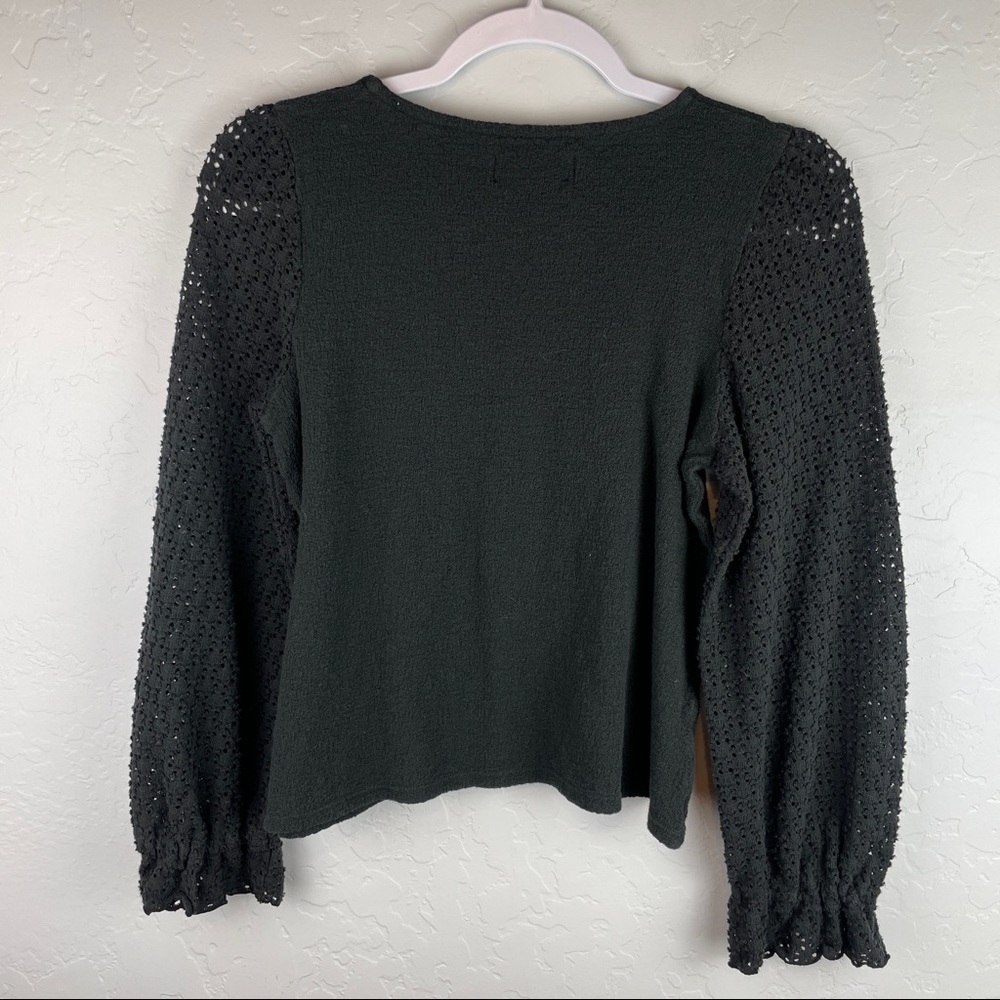 Madewell Texture & Thread Eyelet Mix Ruffle Sleeve Top Black AD111 XS - Picture 5 of 8
